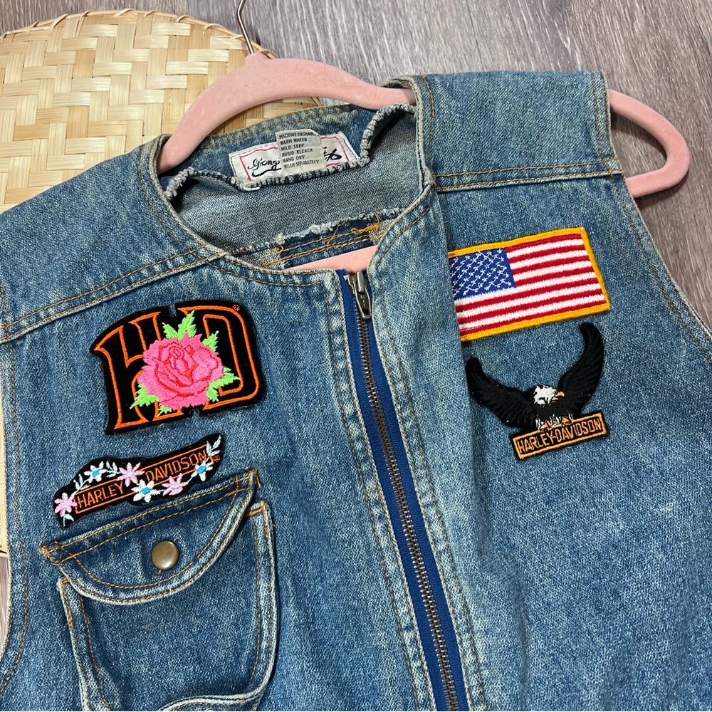 Vintage Harley Davidson patchwork denim vest motorcycle - Picture 3 of 7